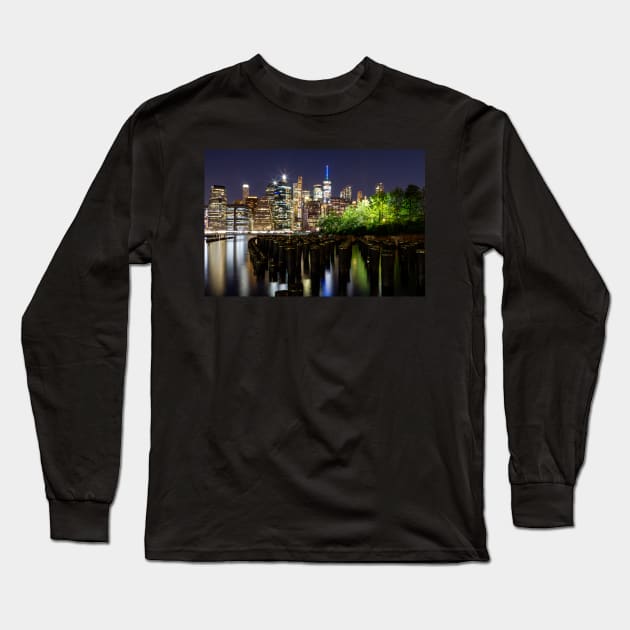 New York City at Night Long Sleeve T-Shirt by ShootFirstNYC